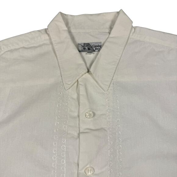 Linen Shirt Men's XXL Vintage Smokey Joes Embroidered Floral Design White Button - Picture 4 of 11
